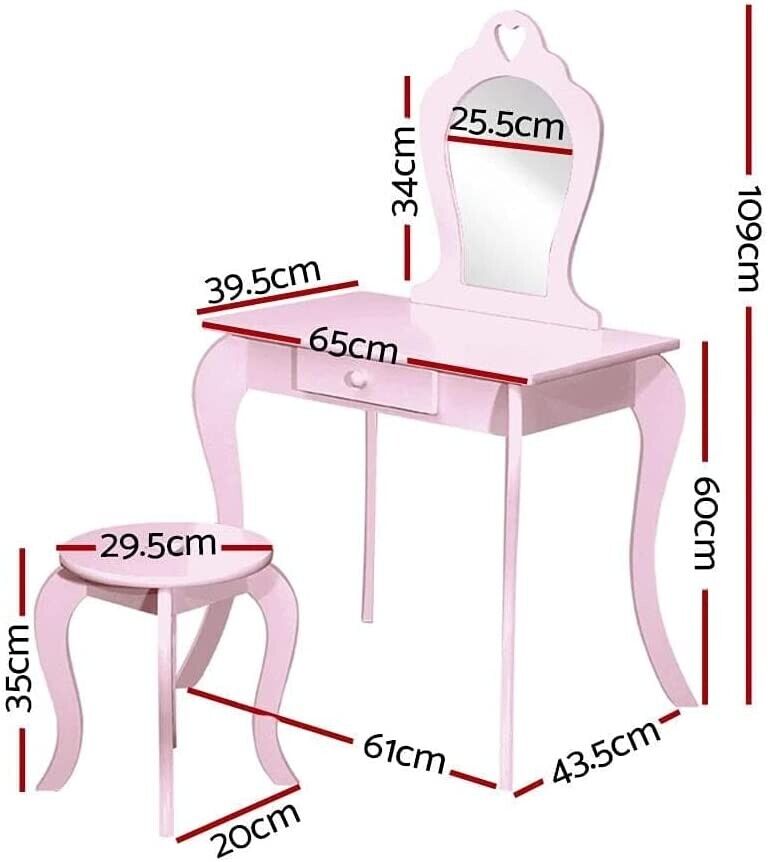 Keezi Pink Kids Vanity Dressing Table Stool Set Mirror Princess Children Makeup