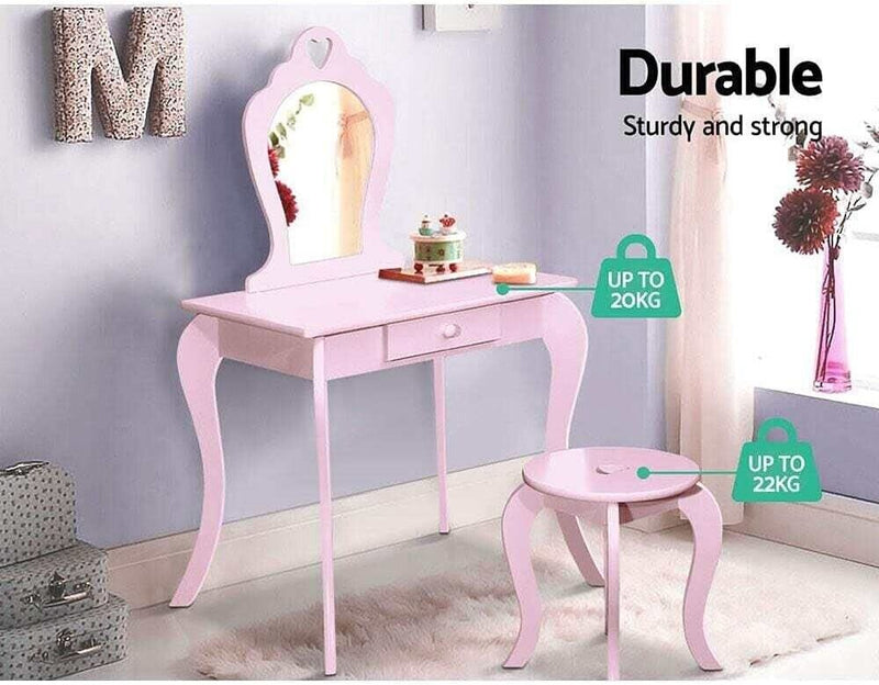 Keezi Pink Kids Vanity Dressing Table Stool Set Mirror Princess Children Makeup