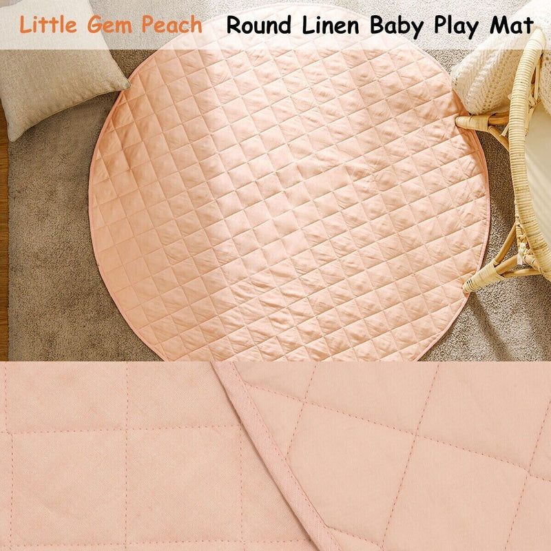 Little Gem Round Linen Cotton Baby Play Mat Peach 130cm Diameter