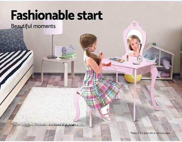 Keezi Pink Kids Vanity Dressing Table Stool Set Mirror Princess Children Makeup