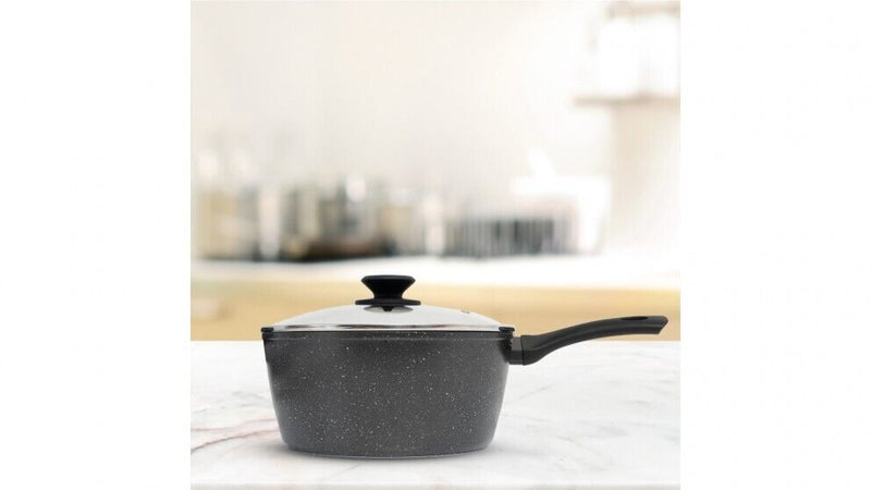 Stone Chef Forged Saucepan With Lid Cookware Kitchen Black 20cm