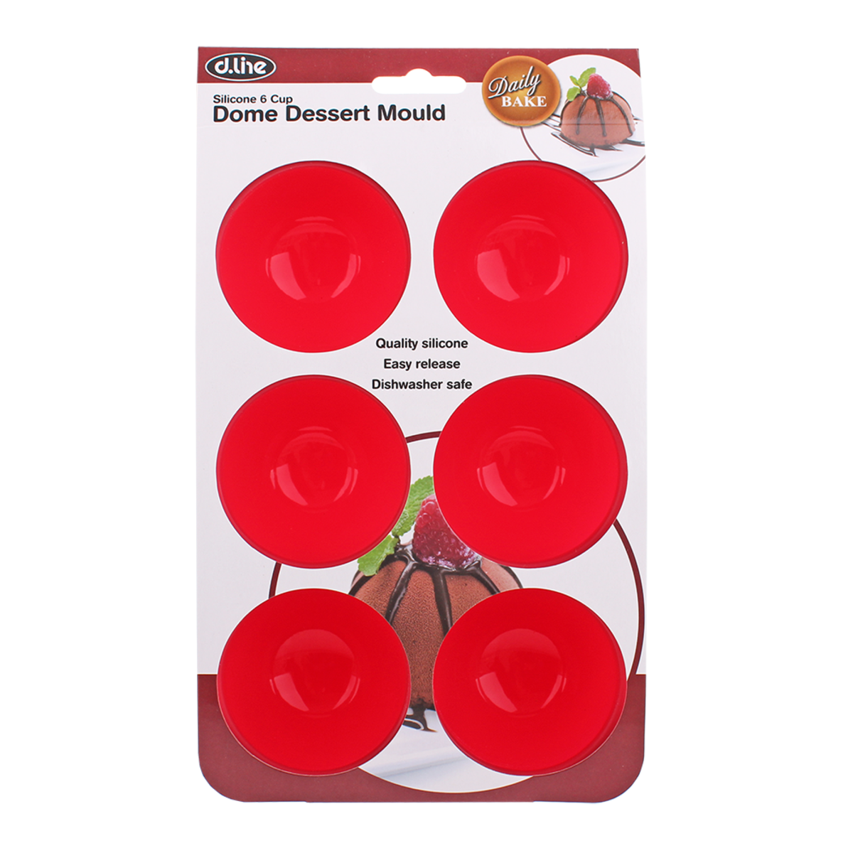 2x DAILY BAKE SILICONE 6 CUP DOME DESSERT MOULD 66MM DIA. X 40MM - RED
