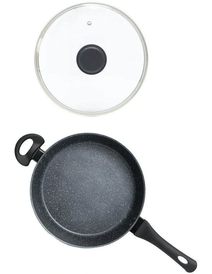 Stone Chef Forged Deep Frying Pan With Lid Cookware Kitchen Fry Pan Black 28cm