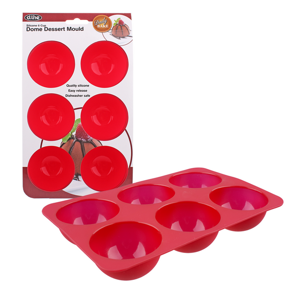 2x DAILY BAKE SILICONE 6 CUP DOME DESSERT MOULD 66MM DIA. X 40MM - RED