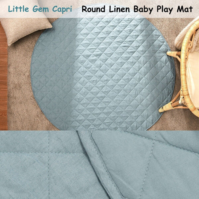 Little Gem Round Linen Cotton Baby Play Mat Capri 130cm Diameter