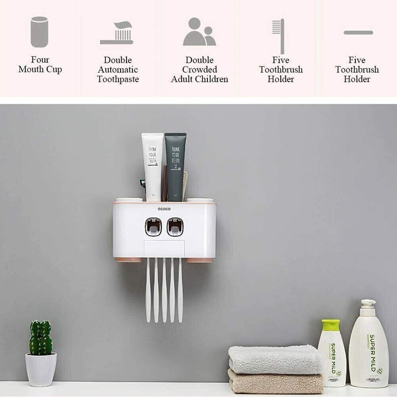 Ecoco Wall-Mounted Toothbrush Holder with 2 Toothpaste Dispensers 4 Cups and 5 T