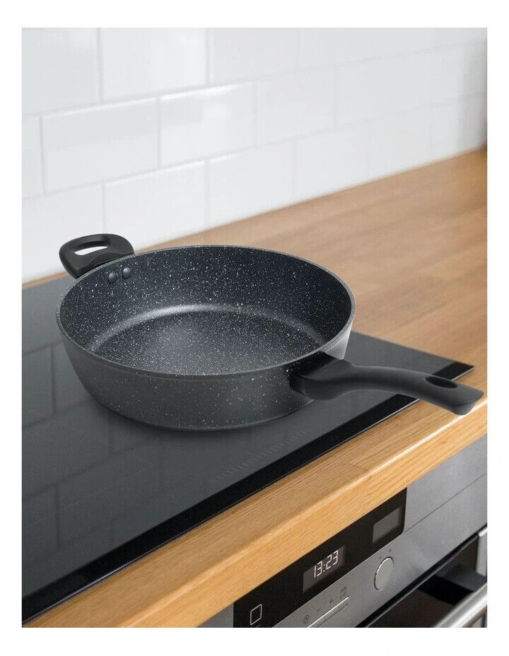 Stone Chef Forged Deep Frying Pan With Lid Cookware Kitchen Fry Pan Black 28cm