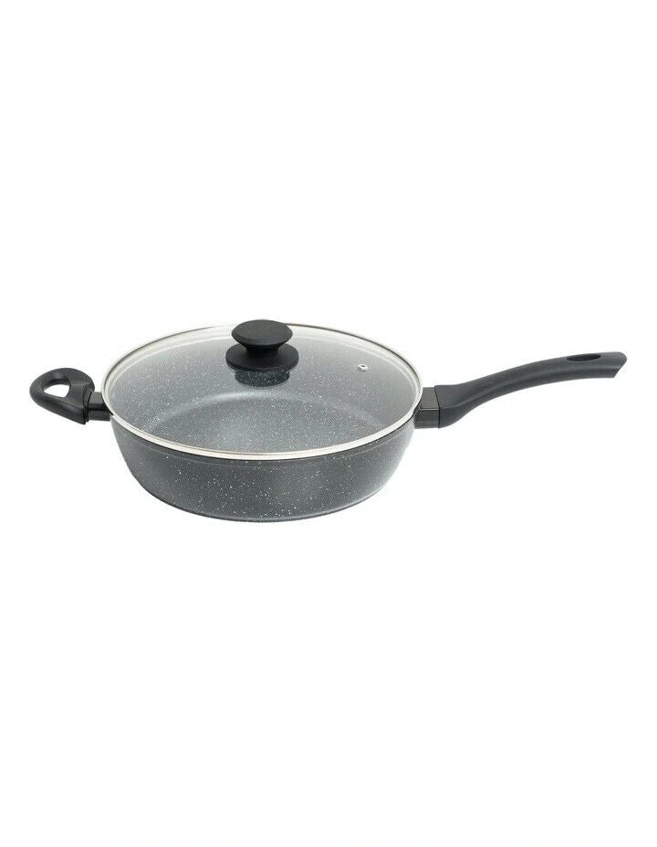 Stone Chef Forged Deep Frying Pan With Lid Cookware Kitchen Fry Pan Black 28cm