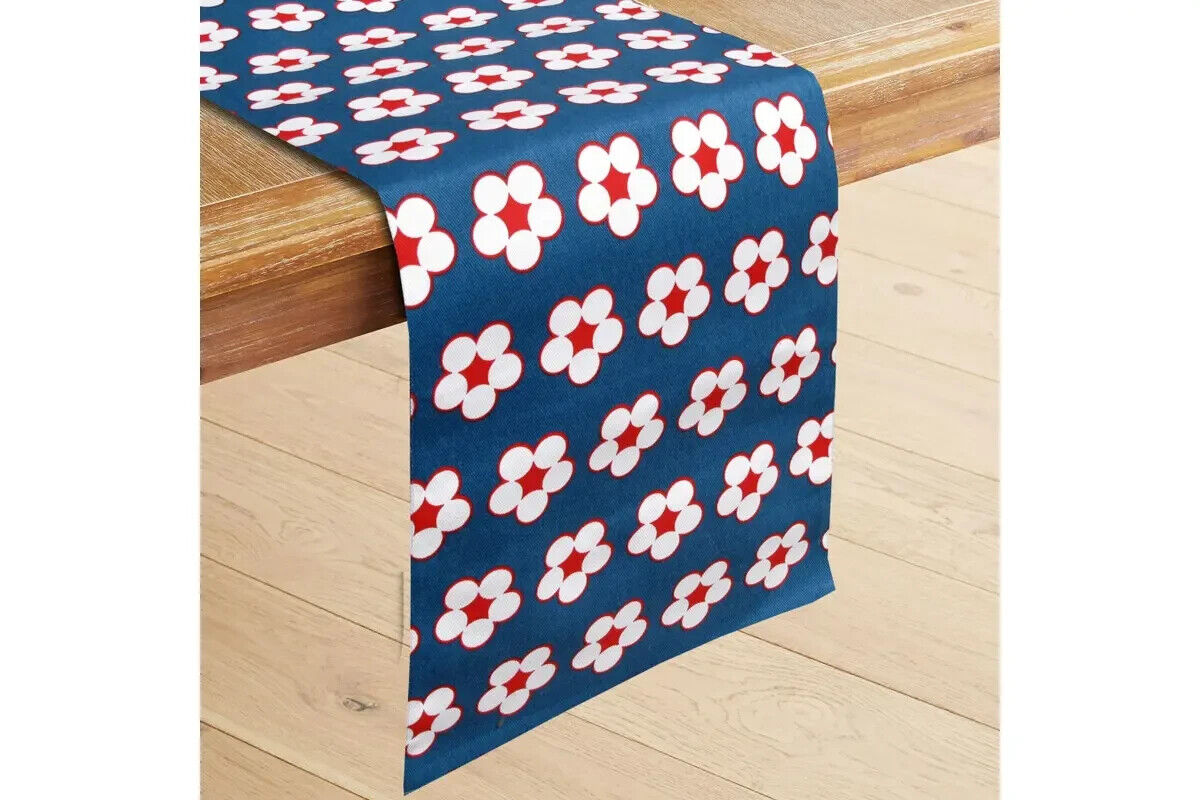 IDC Homewares 100% Cotton Printed Table Runner Cotton Bud Navy