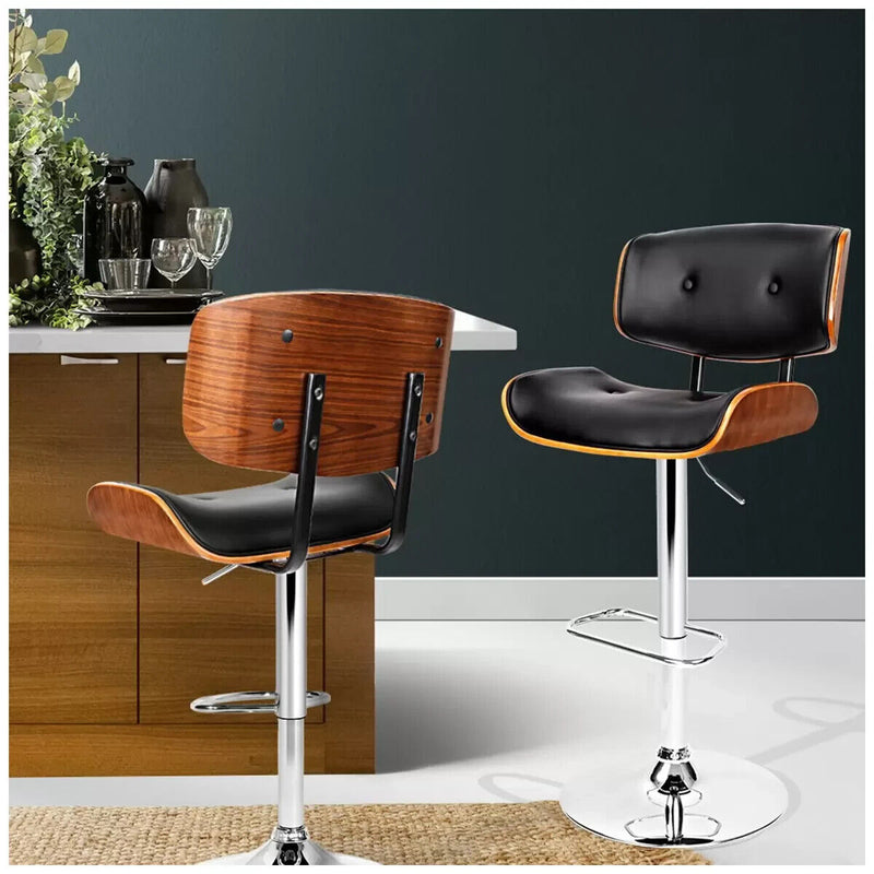 Artiss Black Gaslift Swivel Barstool with Wooden Seat