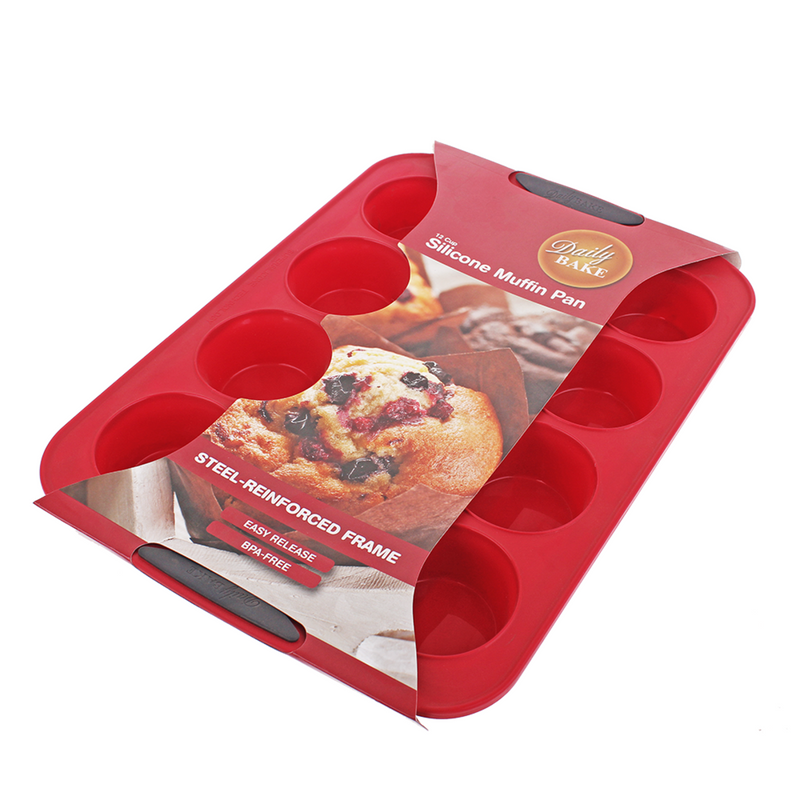 DAILY BAKE SILICONE 12 CUP MUFFIN PAN - RED