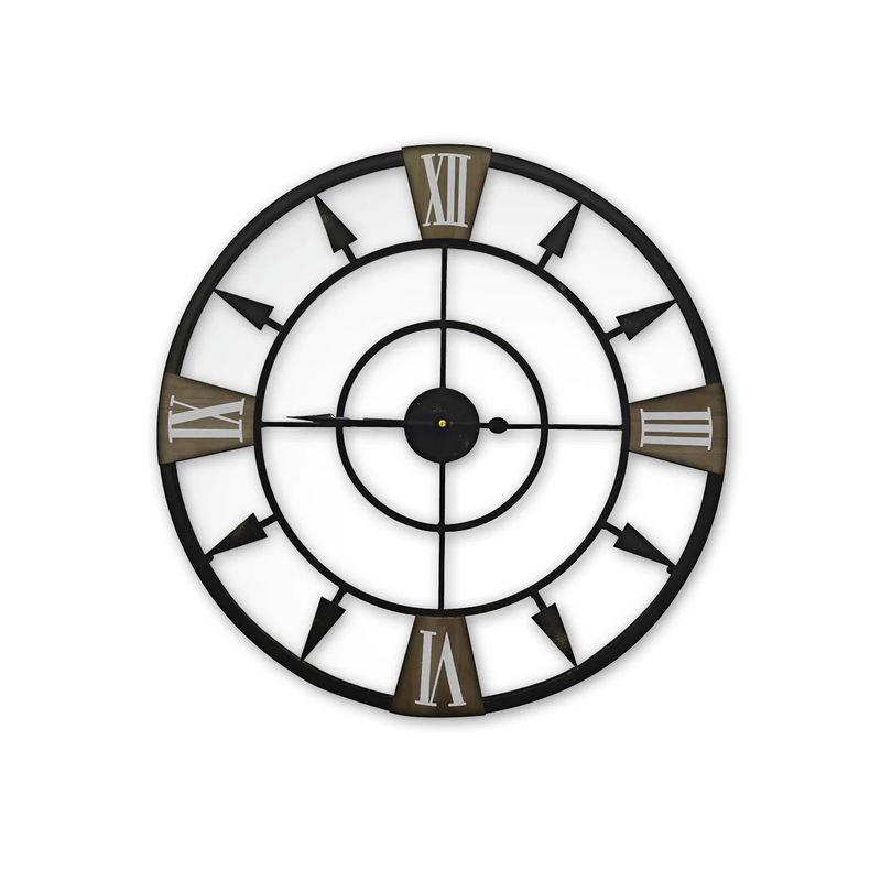 Home Master Wall Clock Antique Style Roman Numerals Metal Accents 60cm