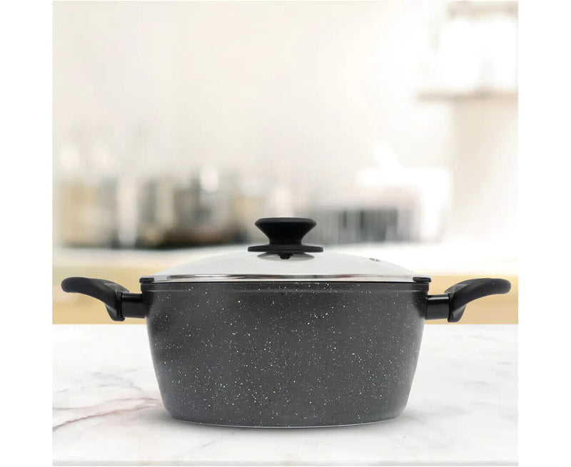 Stone Chef Forged Casserole With Lid Cookware Kitchen Black 24cm