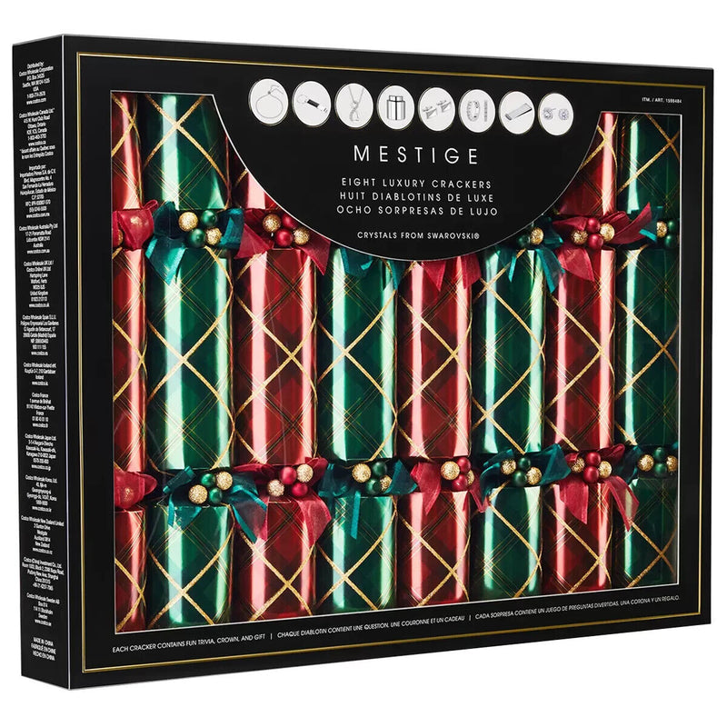 Mestige Luxury Crackers with Gifts 8 Pack Red and Green