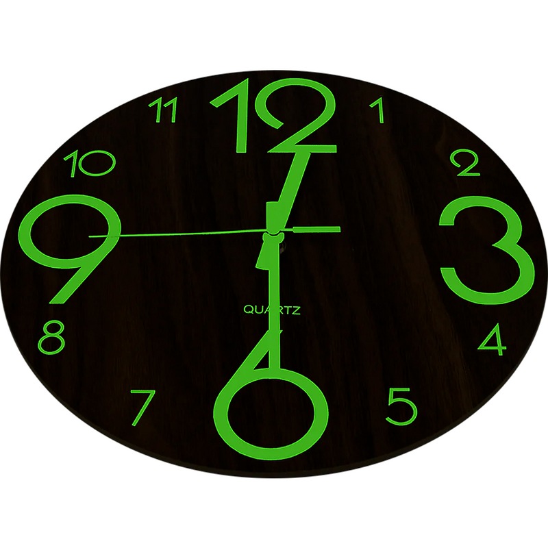 Glow In Dark Wall Clock Luminous Quartz Wooden Non Ticking Home Decor 12''/30cm