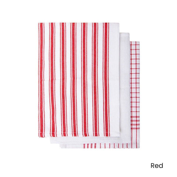 IDC Homewares Set of 3 Gardenia Cotton Tea Towels Red