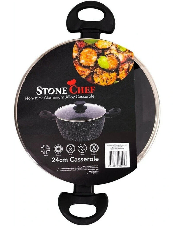 Stone Chef Forged Casserole With Lid Cookware Kitchen Black 24cm