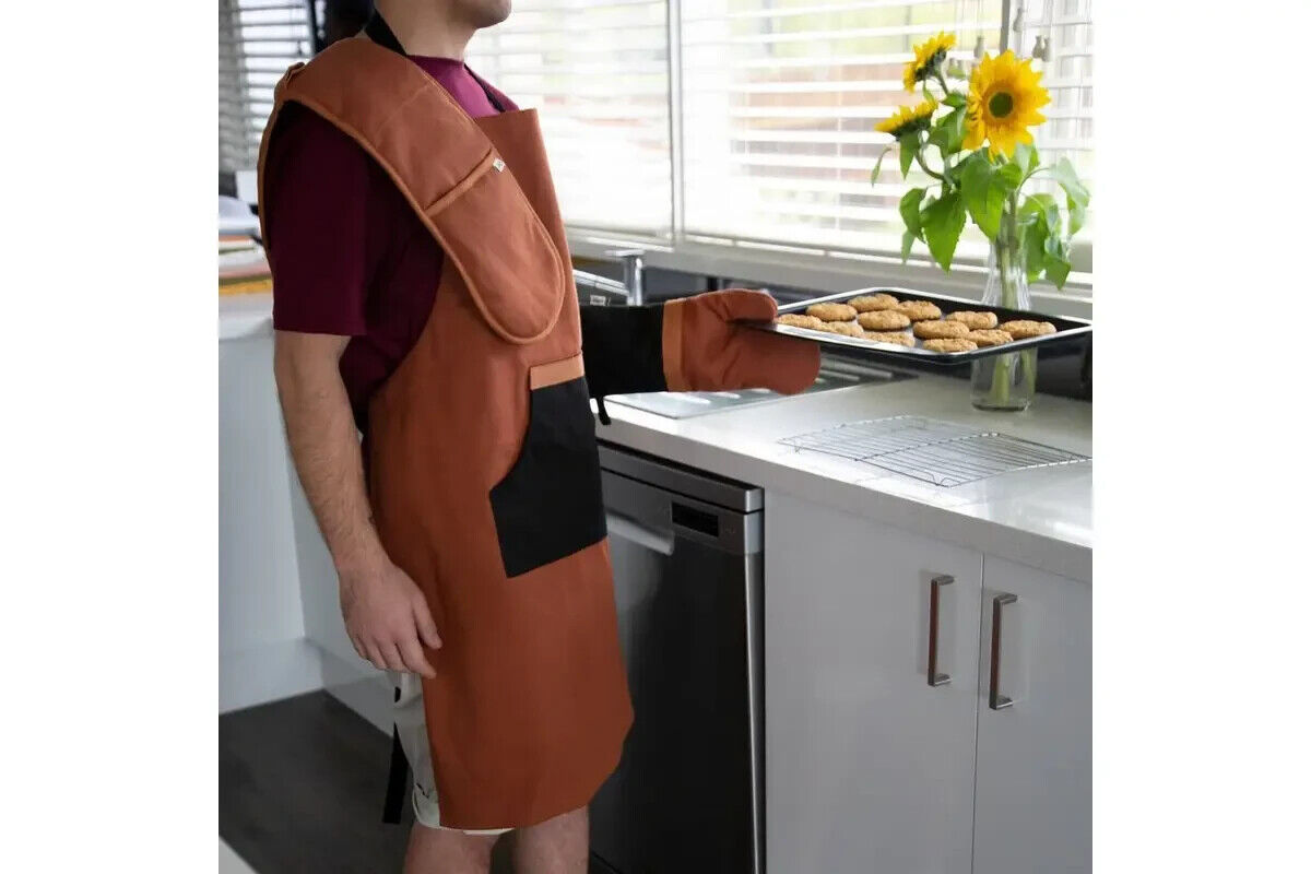 J Elliot Home Selby Cotton Double Oven Mitt Glove 17 x 82 cm Ginger & Black