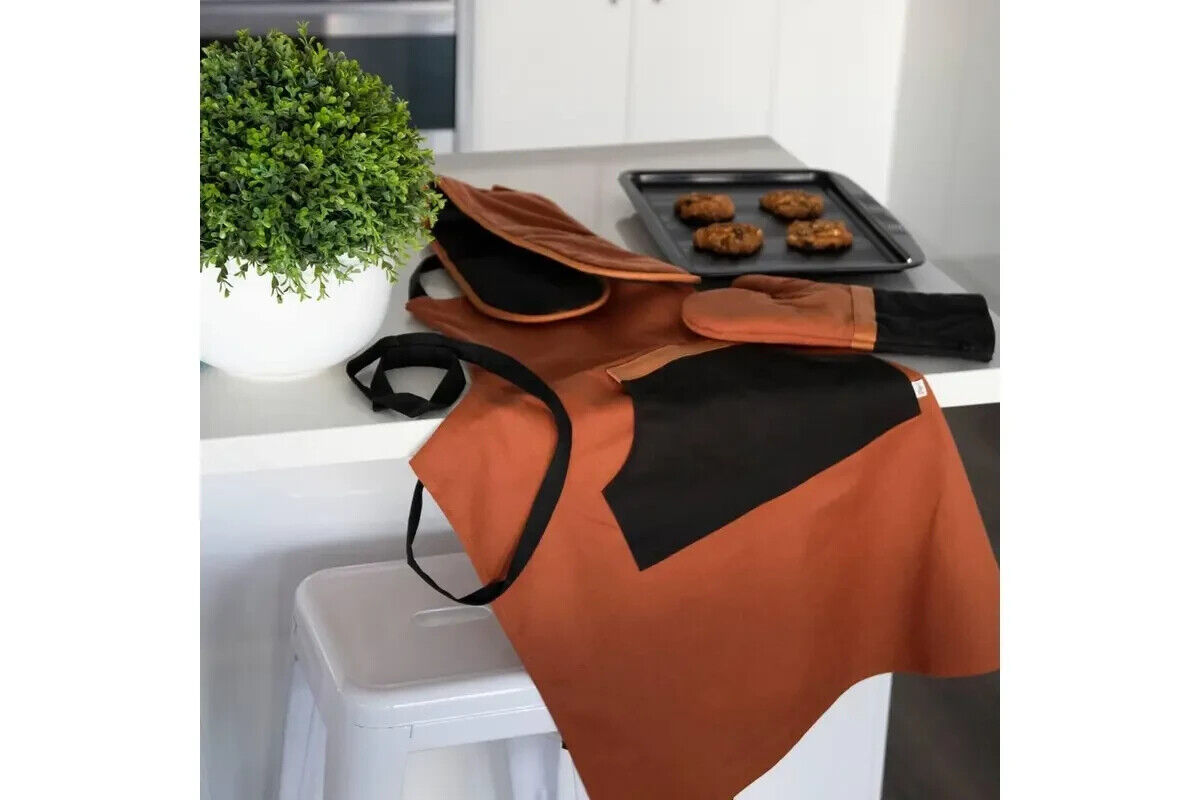 J Elliot Home Selby Cotton Double Oven Mitt Glove 17 x 82 cm Ginger & Black