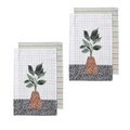 Ladelle Revive Plants Set of 4 Cotton Kitchen Towels Brown Pot