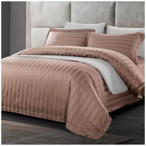 Ramesses 1200 TC Cotton Sateen Stripe King Quilt Cover Set Chocolate