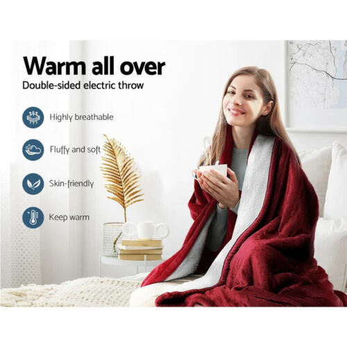 Giselle Electric Throw Rug Heated Blanket Washable Snuggle Flannel Winter Red