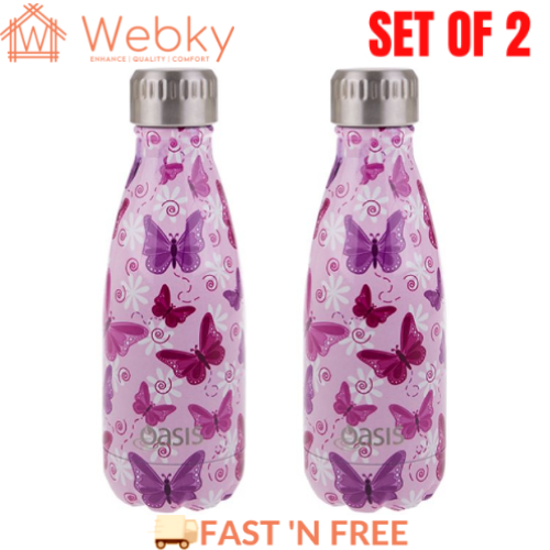 X2 Insulated Drink Bottle Stainless Steel Double Wall Thermal 350ml Butterflies