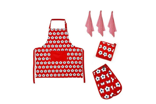 IDC Homewares 6 Pce Cotton Bud Cotton Kitchen Set Red