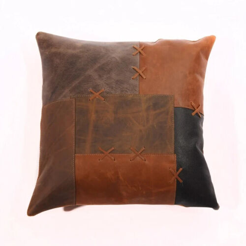 Linen Connections Genuine Leather Patchwork Cushion Cover Pillow Cover Leather Pillow Leather Cushion Vintage Leather Tan Pillow Cover
