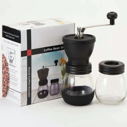 Coffee Bean Grinder - Manual Hand Stainless Ceramic Burr Core Glass Jar Nut Mill