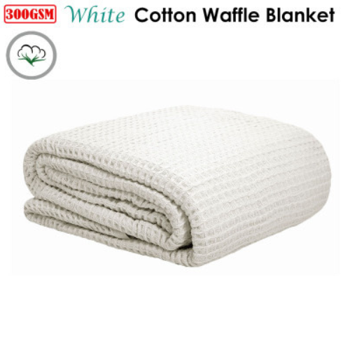 Cotton Waffle Blanket White Queen