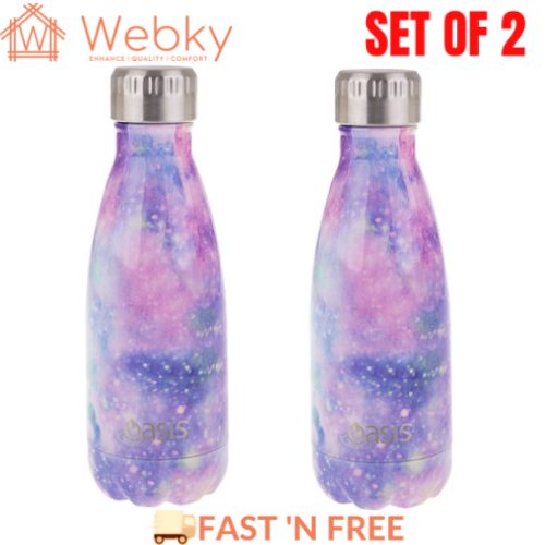 2 x Insulated Drink Bottle Stainless Steel Double Wall Thermo 350ml - Galaxy NEW