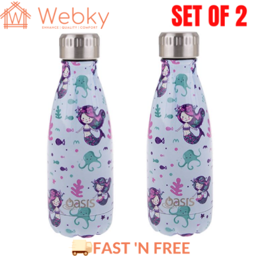 2 x Insulated Drink Bottle Stainless Steel Double Wall Thermo 350ml - Mermaids