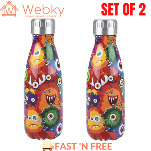 2 x Insulated Drink Bottle Stainless Steel Double Wall Thermo 350ml - Monsters