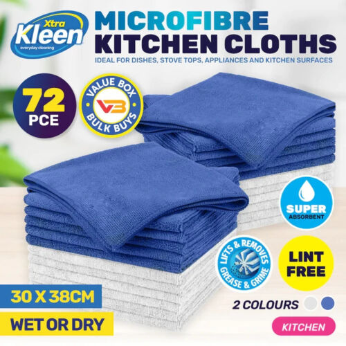 Xtra Kleen 72PCE Microfibre Kitchen Cloth Lint Free Super Absorbent 30 x 38cm