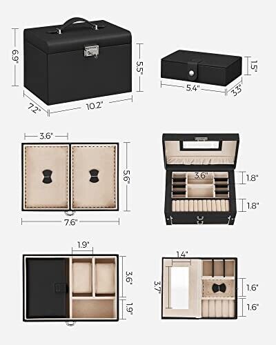 SONGMICS Large Lockable Jewellery Box with 2 Drawers Mirror