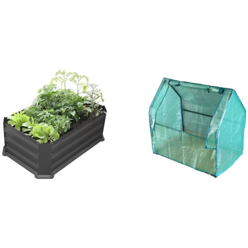 Greenlife Patio Garden Bed with Greenhouse Cover & Base 80 x 50 x 30cm Charcoal