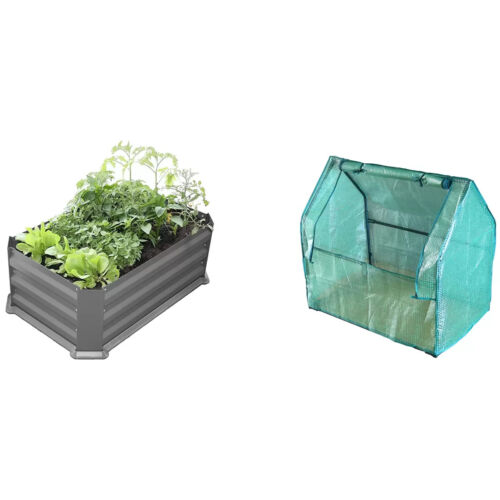 Greenlife Patio Garden Bed with Greenhouse Cover & Base 80 x 50 x 30cm Slate Grey