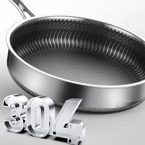 Stainless Steel Frying Pan Non-Stick Cooking Frypan Cookware 30cm Honeycomb Double Sided