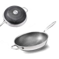 32cm 304 Stainless Steel Non-Stick Stir Fry Cooking Kitchen Honeycomb Wok Pan with Lid