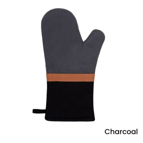 J Elliot Home Selby Cotton Oven Mitt 34 x 15 cm Charcoal & Black