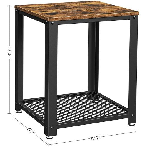 2-Tier End Side Table with Storage Shelf, Metal Frame Wood Look Accent Furniture