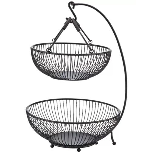 2 Tier Fruit Basket, Vegetables Bowl Storage For Kitchen With Banana Holder Hook