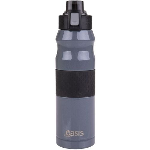 2 x Oasis Insulated Sports Bottle Flip-Top Lid Stainless Steel 600ml - Charcoal Grey
