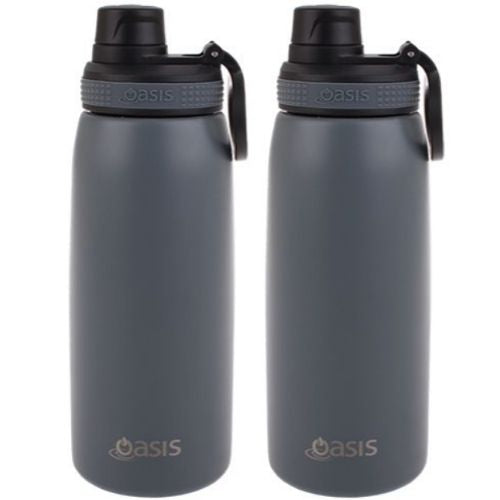 2 x Oasis Insulated Sports Bottle W/ Screw Cap Double Wall Vacuum Flask 780ml - Steel