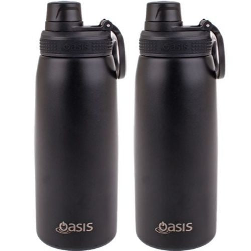 2 x Oasis Insulated Sports Bottle W/ Screw Cap Double Wall Stainless Steel 780ml Black