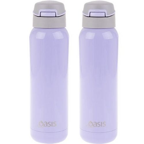 2 X Oasis Insulated Sports Water Bottle Stainless Steel Flask With Straw 500ml - Lilac