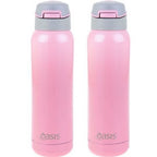 2 x Oasis Insulated Sports Water Bottle Stainless Steel With Straw 500ml - Soft Pink