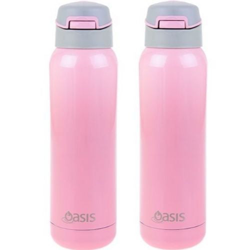 2 x Oasis Insulated Sports Water Bottle Stainless Steel With Straw 500ml - Soft Pink