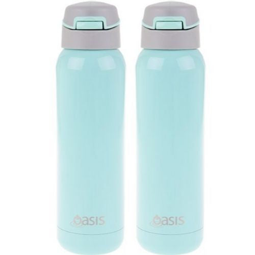 2 x Oasis Insulated Sports Water Bottle Stainless Steel With Straw 500ml - Spearmint